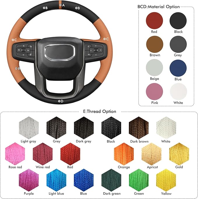 MEWANT DIY Stitching Car Steering Wheel Protector Wrap Cover for GMC Sierra 1500 2019-2023 / Sierra 1500 Limited 2022 / Sierra 2500 2020-2024 / Sierra 3500 2020-2024 / Yukon (XL) 2021-2023 Accessories