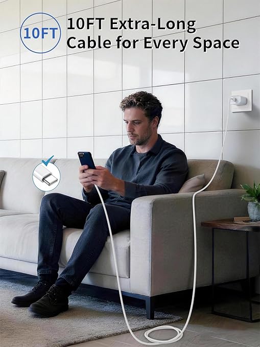 iPhone Charger USB C,Apple MFi Certified iPhone USB C Fast Charger 17Charger Block 10FT USBC to USBC Woven Cable Cord for iPhone 17/17 Pro Max/iPhoneAir/16 Pro Max/16Pro/16/15Plus/15,iPad Pro/Air/Mini