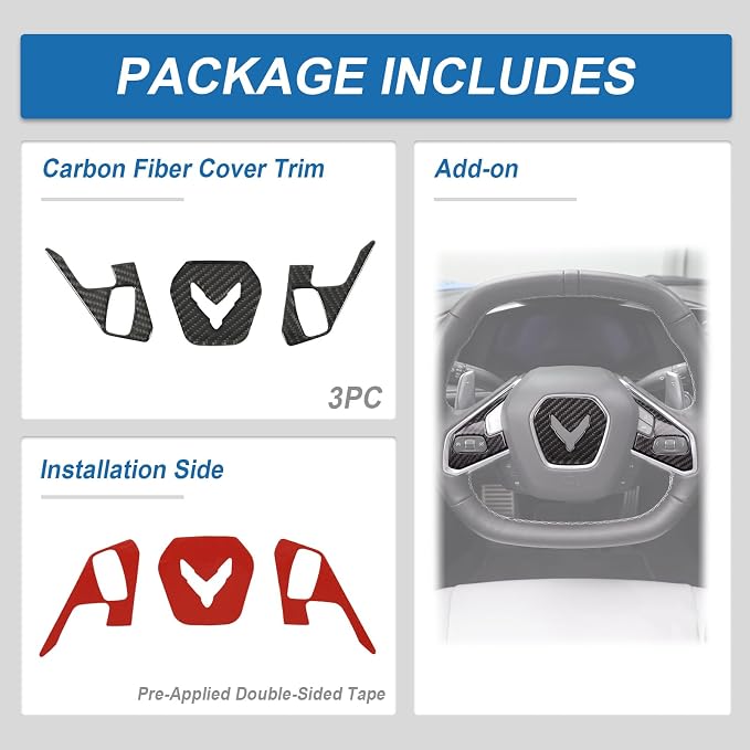 Real Carbon Fiber Trim Decoration for Corvette C8 2020-2026 | 3K twill weave, high luster, decor sticker, fade & scratch resistant, self-adhesive tape, mods parts, 1-year warranty
