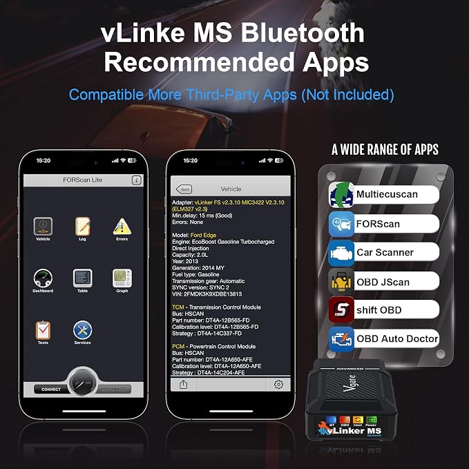 VGATE vLinker MS Bluetooth (MFI) Adapter OBD2 Scanner Code Reader Diagnostic Scan Tool for iOS, Android and Windows, Support 5 CAN Protocols (GMLAN, MS CAN, CH CAN, LS CAN)