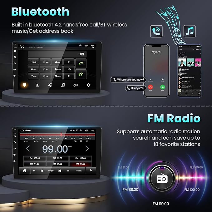 Podofo Radio for Honda Civic 2006 2007 2008 2009 2010 2011 Car Stereo with Wireless CarPlay Android Auto 10.1 Inch 1080P Touchscreen 5G WiFi DSP EQ GPS Bluetooth RDS FM Camera 4Core 64G