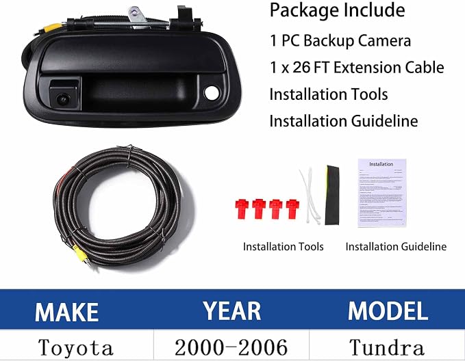 Anina Tailgate Handle Backup Camera for 2000-2006 Toyota Tundra Rear View Reverse Parking Assist Camera with Optional Guideline Tundra Factory Tailgate Handle Replacement W/26ft RCA Extension Cable