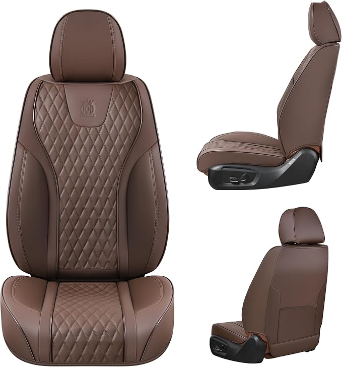 Doogo Car Seat Covers, Universal Front Seat Covers, Waterproof Napa Leather Seat Cushions, Automotive Seat Covers Protectors for Most Cars Trucks SUV (Coffee,Front Pair)