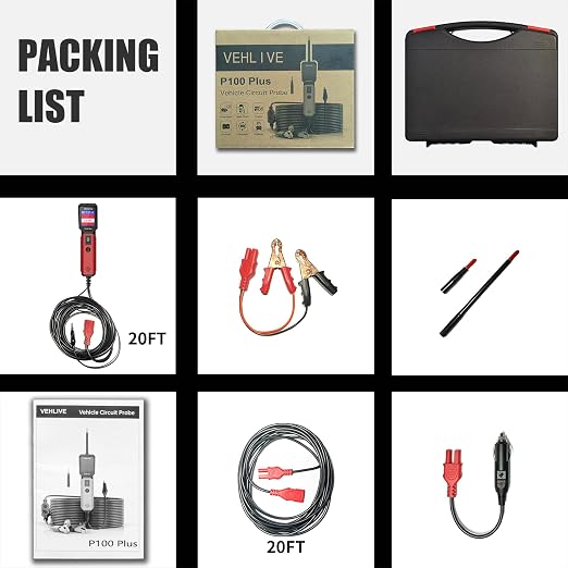 P100 Plus Automotive Power Circuit Probe Tester,12V 24V Car Automotive Diagnostic Test Tool, Digital Volt Ohm Meter W/Overload Protection, Circuit Fault Finder w/ 40FT Cable & Angled Screen