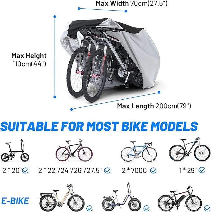Favoto Bike Cover Waterproof Outdoor - Bicycle Cover Thicken Oxford Windproof Snow Rustproof with Lock Hole Storage Bag for Mountain Road City Beach Cruiser Bike, Silver