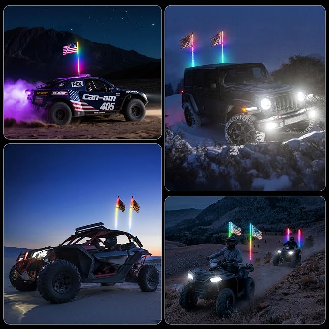 Ehaho 2 PCS 6FT Whip Lights with Spring Base, APP & Remote Control Led Whip Lights for Side by Side, Spiral RGB Chasing Lighted Whips with Rocker Switch, Music Led Whips for UTV ATV RZR SXS Can-Am
