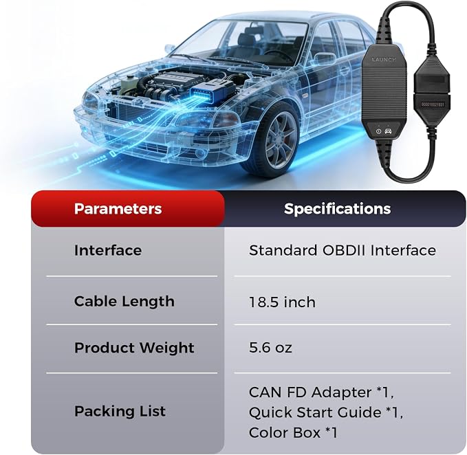 LAUNCH CAN FD Connector Adapter Cable for CRP Series Scan Tool, Compatible with Creader Professional OBD2 Scanners CRP123X/E/I V3.0, CRP129X/E/I V3.0, CRP129X/E/I Plus V3.0, CRP919X/E Lite