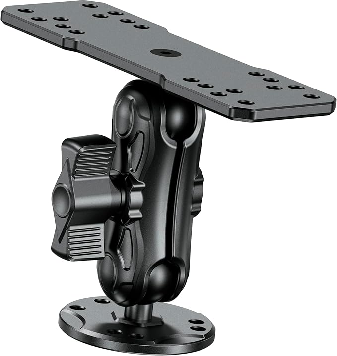 VAZESWIN Aluminum Alloy Fish Finder Mount with B Size 1" Ball Rectangular Plate & Round Base, 3.5" Medium Arm Marine Electronic Mount Compatible with Garmin, Lowrance, Humminbird, Raymarine and More