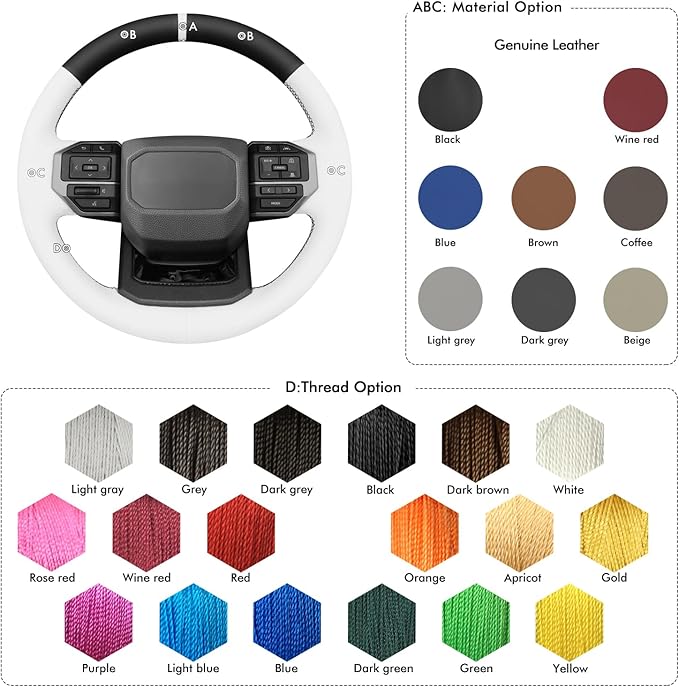 MEWANT Hand Stitch Steering Wheel Cover for Toyota Land Cruiser 2024-2026, Custom Fit DIY Wrap Interior Accessories