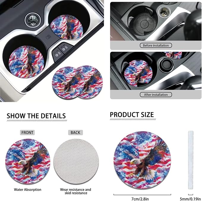 Gradient American Flag & Eagle 11-Piece Car Seat Cover Set with Steering Wheel Cover and Seatbelt Pad Covers, Universal Fit for Most Vehicles, 250th Anniversary Patriotic Auto Decor