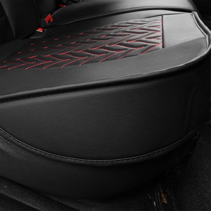 SCITOO Front F150 Seat Covers,2PCS Truck Seat Covers Faux Leather Seat Cover Full Set Pickup Seat Cover Fits for 2015-2024 Ford F150 F250 F350 (Front,Black and Red)