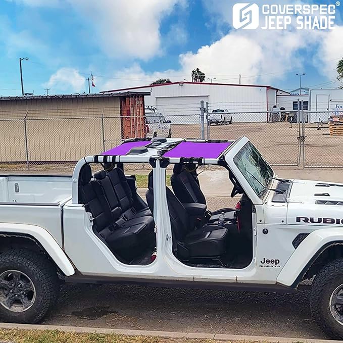 JT Top Sun Shade Roof Compatible with Jeep Gladiator 4 Door 2018 to 2023 Sunshade Sunroof Bikini Cover Blocks UV Wind Noise Purple Mesh for Front and Rear 2 pcs