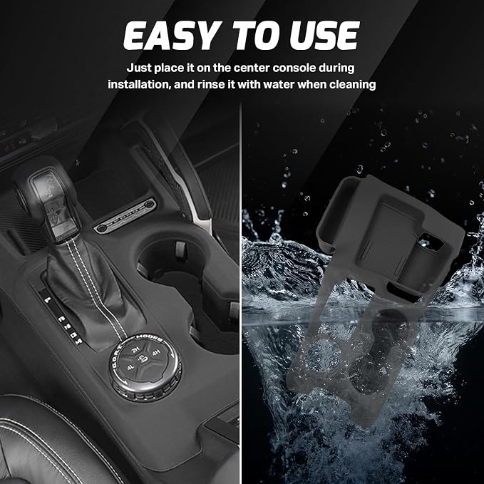 Silicone Car Gear Shift Panel Trim Cover for 2026 2025 2024 Ford Bronco Interior Accessories Center Console Side Storage Box Organizer Black Protective Pad