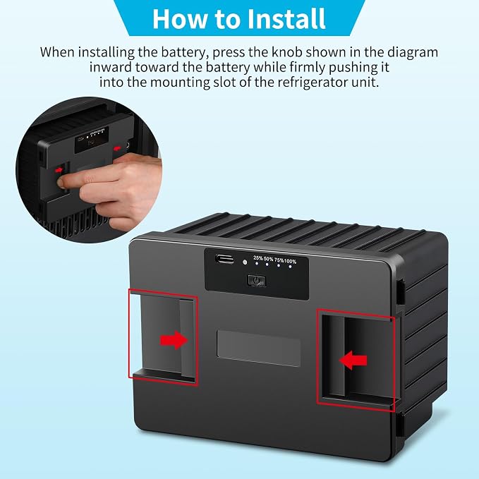 173Wh Detachable Battery for 12V Car Refrigerator Replacement Battery for Compatible Automotive Coolers Compact Auxiliary Battery for Travel Use