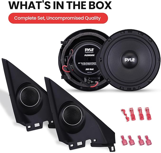 Pyle 6.5” Two Way Coaxial Speaker System for 2006 and Up Vehicles, 300 Watts, 4 Ohm, Butyl Rubber Surround, 1'' High-Temperature KSV Voice Coil, Black Sandblasting Paper Cone