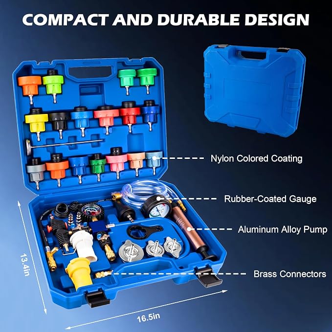 31PCS Coolant Pressure Tester Kit, Radiator Pressure Tester and Vacuum Refill Kit for Automotive Cooling System, Includes 23 Adapters