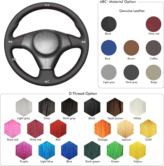 MEWANT Hand Stitch Steering Wheel Cover for Toyota RAV4 1998-2003 / Celica 1999-2006 / Corolla 2003-2008 / Matrix 2002-2008 / MR2 1999-2007 / Supra/Caldina, Custom Fit DIY Wrap Interior Accessories