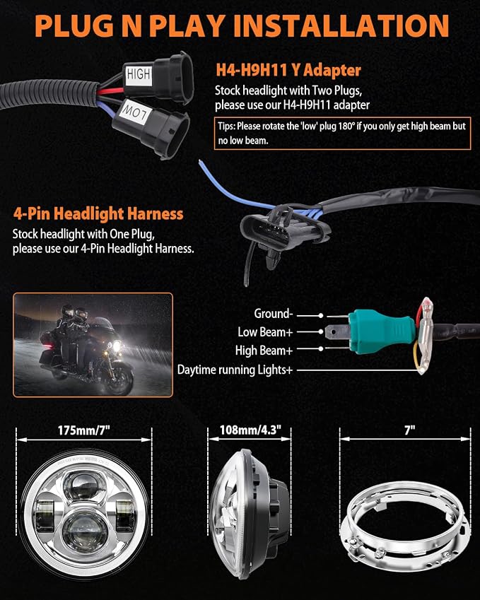 Z-OFFROAD Upgrade 7 Inch Motorcycle LED Headlight w/DRL White Halo DOT Kit Compatible with Harley Davidson Street Glide Road King Special Electra Glide Ultra Classic Fat Boy Heritage Softail - Chrome