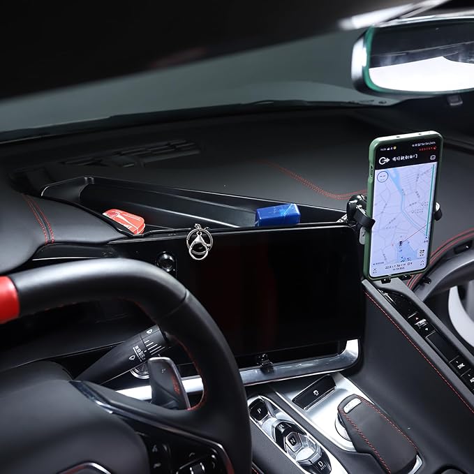 TOYCIDFG Dashboard Storage Tray Behind Navigation Screen with Phone Holder for Corvette C8 Stingray 2020-2026, Center Console Car Organizer Tray Interior Accessories (US Flag Pattern)
