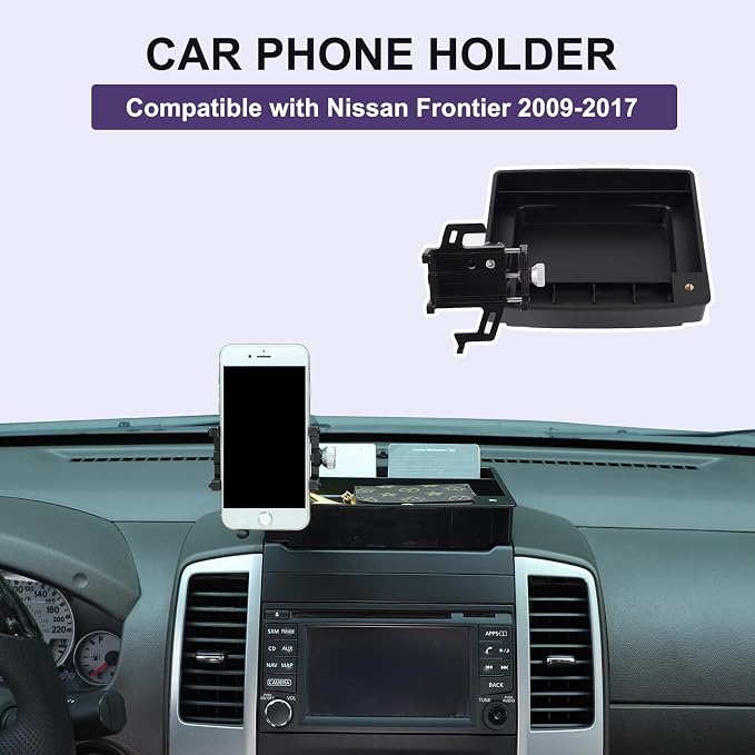 Dash Organizer Tray with Phone Holder Compatible with Nissan Frontier 2009-2017,ABS Car Dashboard Storage Box Organizer Holder Tray Mobile Phone Mount Interior Accessories (Style-D)