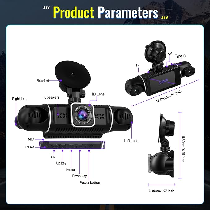 NHOPEEW 4 Channel Dash Cam 360° Coverage: Front 2K + Triple 1080P Car Camera Built-in WiFi Car Camera with App, Front Rear Left Right Inside with G-Sensor/Night Vision/Loop Recording + 64GB Card