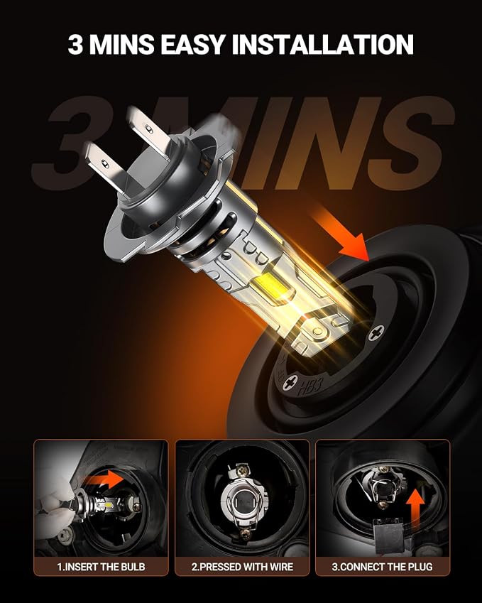 SEALIGHT h7 LED Bulb, 44,000LM 6500K Output Canbus Ready, 900% Brighter H7 Bulbs For Powersports IP68 80000Hrs Lifespan, 1:1 Size 3Mins Installation, 2 Pack