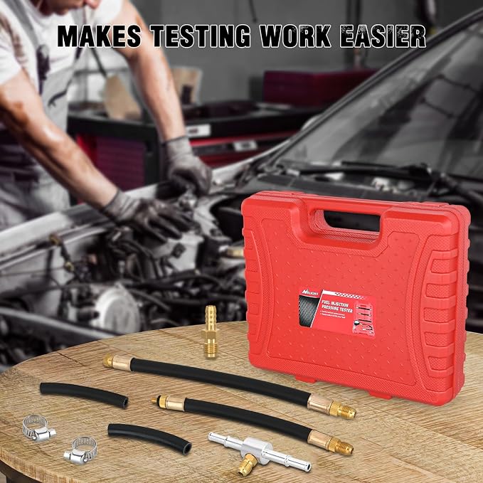 Nilight Fuel Pressure Gauge Tester Kit, 0-100 PSI Fuel Injection Pump Pressure Gauge Petrol Engine Diagnostic Tester for Car Truck Motorcycle SUV ATV RV, 9PCS