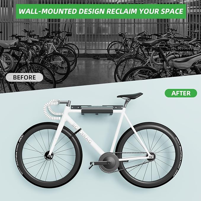 Bike Wall Mount Rack Indoor Bike Storage Garage Bike Rack Wall Mount with Shelf and Hooks Store Your Helmet and Shoes for a Single Road, Mountain or Other Bicycle (Fit Crank Bicycle,16" Stud)
