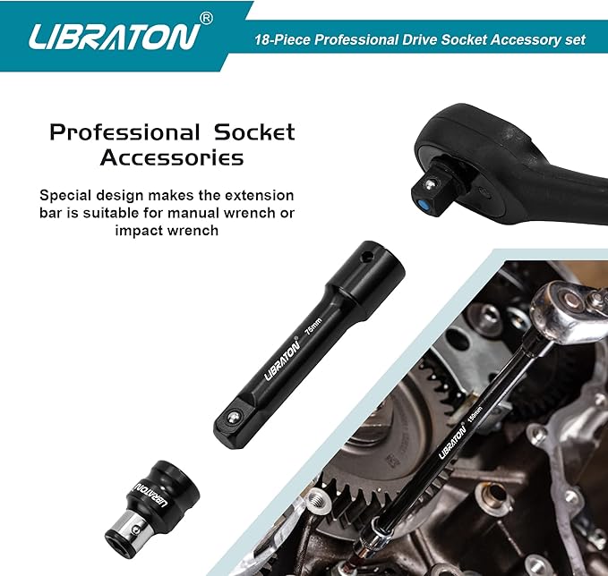 LIBRATON Socket Extension Set 18PCS and Ratchet Handle Set 3PCS