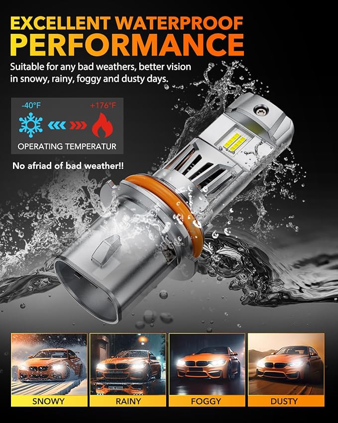 OXILAM 9007 LED Bulbs, 1000% Ultra-Brightness, 3 Min Quick Install Wireless Plug and Play,1:1 Halogen Size 9007 Fog Lights, 20 Years Lifespan, No Flicker, 99% Compatibility, Pack of 2