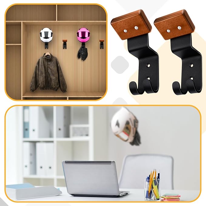 CroBlissful 4 Pcs Motorcycle Helmet Holder Wall Mount Helmet Hanger Hooks Motorcycle Gear Rack for Football Sports Accessory (Classic,Wood)