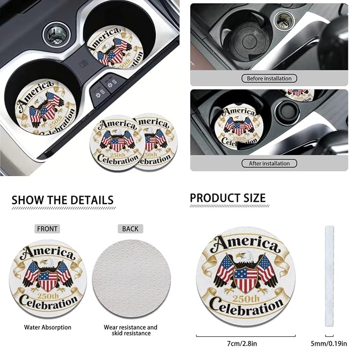America 250th Celebration Eagle Seat Covers for Car SUV Truck 11 Pack Patriotic Auto Decor with Full Set Accessories for 4th of July, Steering Wheel Cover & Seatbelt Pad Cover