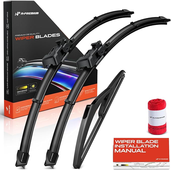 A-Premium 24"+21"+10" Windshield Wiper Blades Compatible with GMC Acadia 2007-2016 & Saturn Outlook 2007-2010 - Front Rear Wipers Blade Set, TLP/Snap Claw, with Wear Indicator & Towel (Pack of 3)