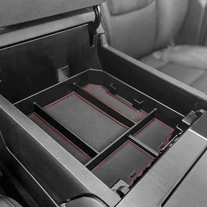 JDMCAR Liner Accessories (Red Trim) and Center Console Organizer (Red Trim) Compatible with 2022 2023 Toyota Tundra Accessories