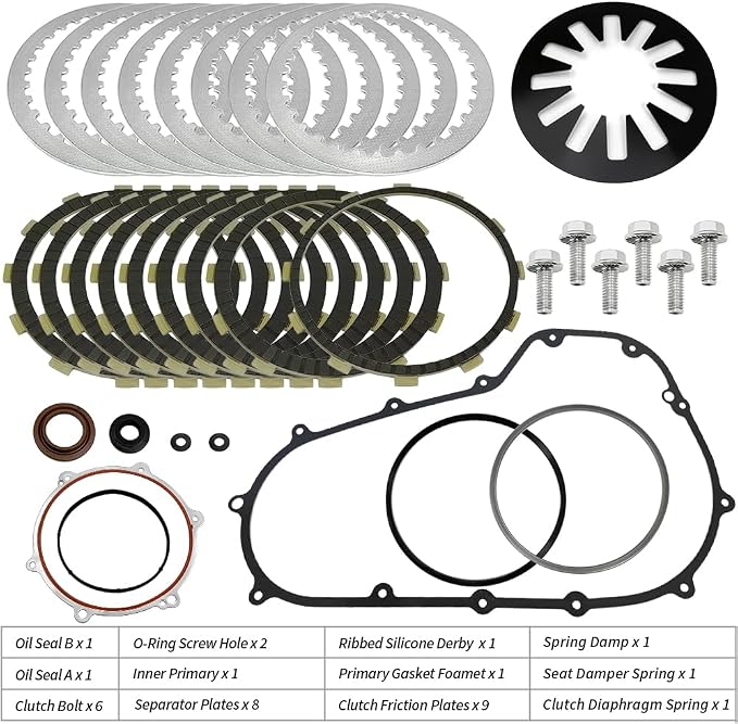 Cyco Primary Gasket & Extra Plate Friction Steel Clutch Kit for Touring Models Electra Glide, Road Glide, Road King, Street Glide OEM#34934-06 37871-04 37871-98A