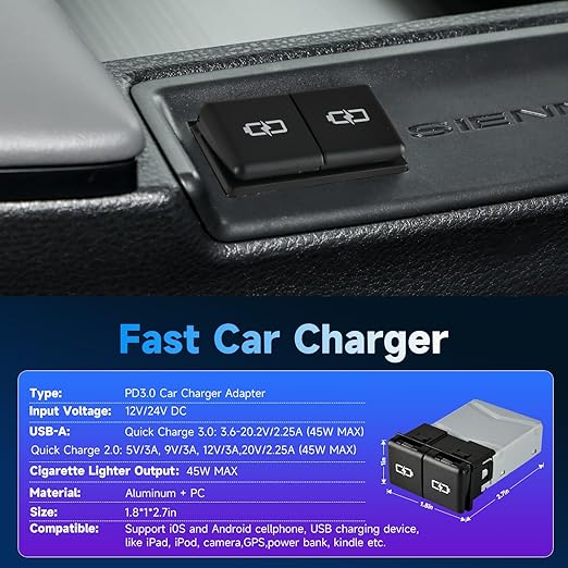 90W Car Charger USB c Dual Port Adapter Center Console Socket for Toyota Camry Fast Charging(Lid USB (45W)+USB (45W))