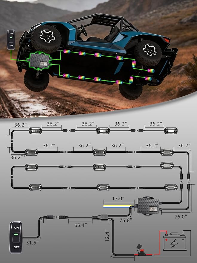 12 Pods RGB LED Rock Lights Aluminum 3D Multi-Sided Lighting w/Brake Turn Signal Reverse Mode, APP & Remote Control Music Voice Sync Underglow Lights for Trucks Offroad Utv Waterproof