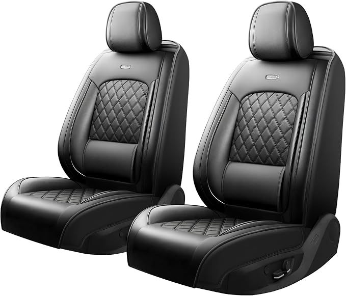 Fit Edge Car Seat Covers for Ford Edge 2007-2025 2026 - Luxury Leather, Anti-Slip, All-Weather, Waterproof & Breathable, Airbag Compatible, 2 Front Seats Only (Black)