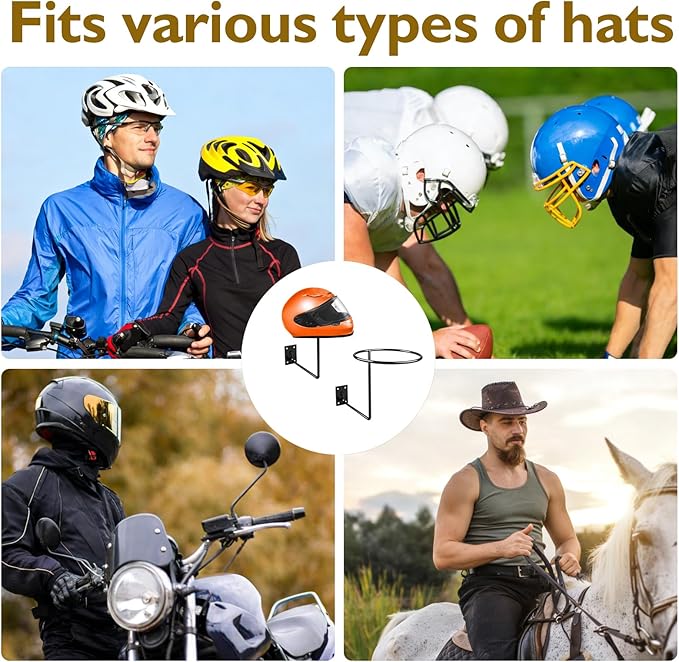 7 Pcs Helmet Hanger Multifunctional Display Hook Stand Wall Mount Motorcycle Helmet Rack for Cap Wig Hat Coat Riding Jacket Metal Ball Holder for Football Volleyball Basketball