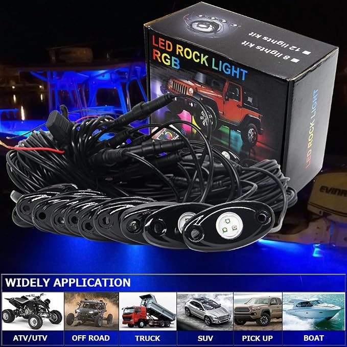 OPP ULITE RGB Led Rock Lights 12Pods, APP Control Rock Light Kit, DIY Color Timing Music Flashing Mode, Interior Underglow Lights for Jeep Offroad Trucks UTV SUV ATV Motorcycle Boats
