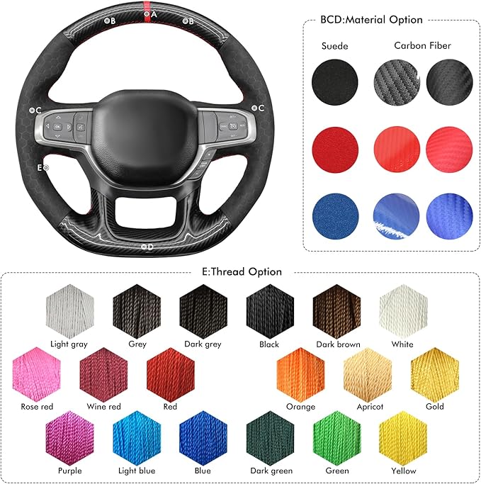 MEWANT Steering Wheel Covers for Dodge Ram 1500 TRX 2021-2024 Hand-Stitched Steering Wheel Wrap