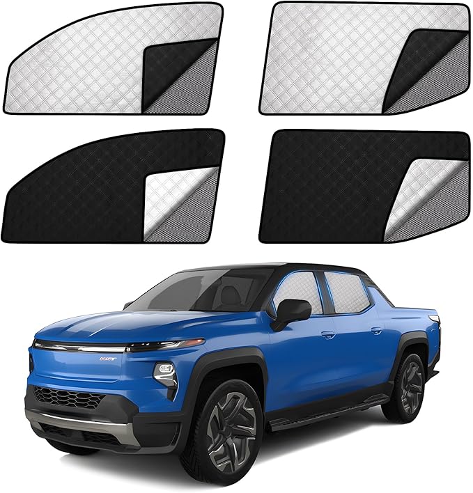 ZATOOTO Car Window Shades for Silverado EV 2024 Sun Shade for Side Windows 4 Pack, Car Window Cover for Camping with Breathable Window Screen and Reversible Blackout Window Shade for Privacy Heat