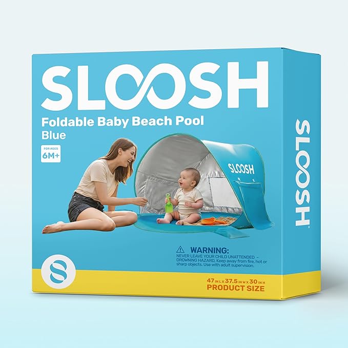 SLOOSH Baby Beach Tent - Pop Up Shade Pool, UPF 50+ UV Protection Sun Shelter for Infant, Portable Beach Pool with Carry Bag, Dual Mesh Side Panels for Toddler Outdoor Travel Camping