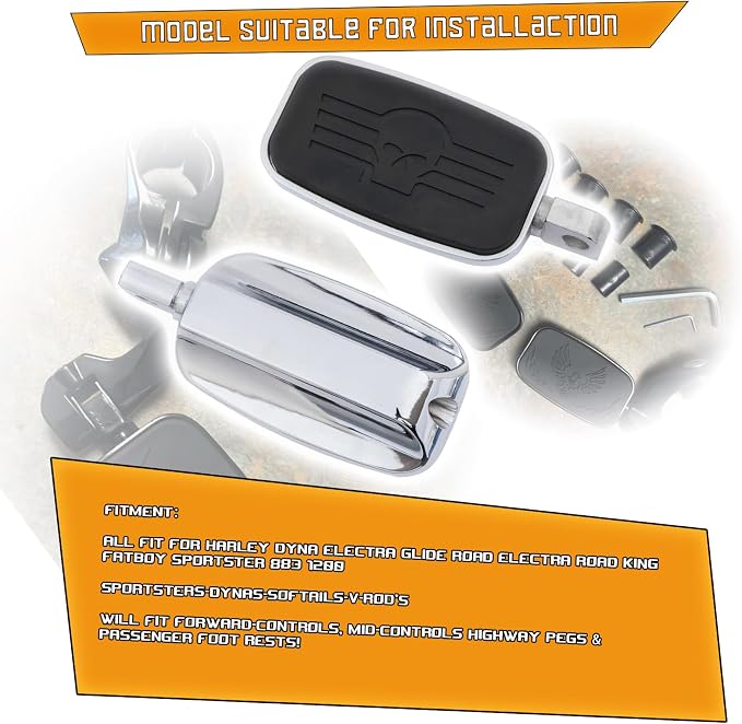 Kinglemc Front Rider Rear Passenger Position Floorboards Footboard Footpeg for Harley Dyna Touring Softail Sportster 883 1200 (Silver, Skull 7.2 * 2.5")
