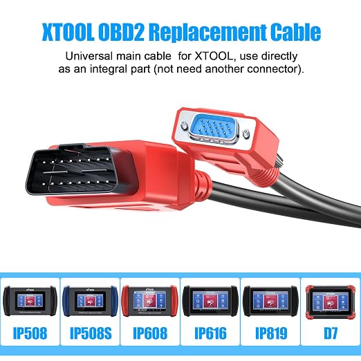 XTOOL OBD2 Main Test Cable - VGA to OBD2-16, Universal Scanner Replacement for IP508, IP508S, IP608, IP616, IP819, D7, D7S
