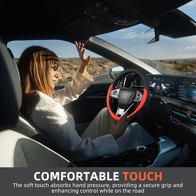 Leather Steering Wheel Cover Custom-Fit for Toyota, Comfort Grip Design Breathable and Non-Slip, Toyota Car Steering Wheel Protector for Women Men, Toyota Accessories,Black (D-Style, for Toyota)