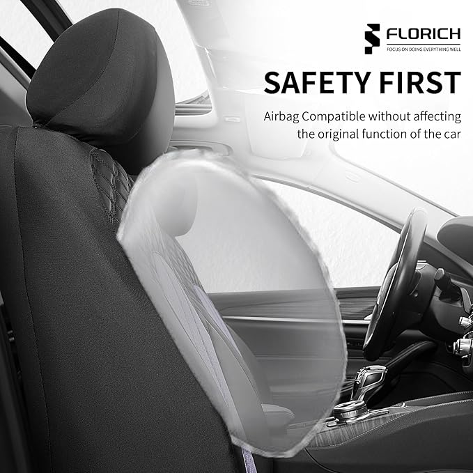 FLORICH Seat Cover Front and Rear Purple Car Seat Cover Mesh Leather Seat Covers Full Set Breathable Car Seats Cushion Protectors Spill-Proof Universal Fit for Most Car SUV Sedan Truck, Black&Purple