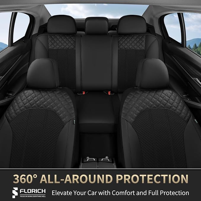 FLORICH Automotive Seat Covers Front Seat Cover Leather & Mesh Car Seat Cover Breathable Cars Seats Protector Cushion Car Interior Cover Universal Fit for Most Car SUV Sedan Truck, Black