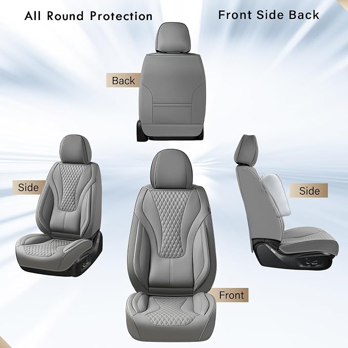 Coverado Waterproof Nappa Leather Car Seat Covers, Automotive Seat Covers Fullset, 5 Seat Car Seat Cushion & Car Seat Protector, Gray Front and Rear Covers Universal Fit for Most Cars, SUVs, Trucks