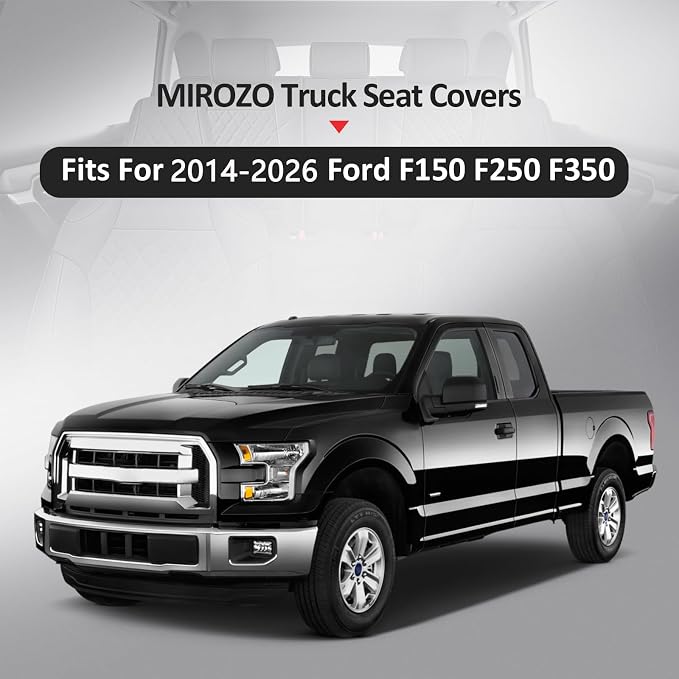 MIROZO F150 Seat Covers Full Set,Leather Truck Seat Covers Waterproof Car Seat Covers Fits for 2015-2026 Ford F-150 and 2017-2026 F-250 F-350,Easy to Install Cover Set (Black and Red,Full Set)